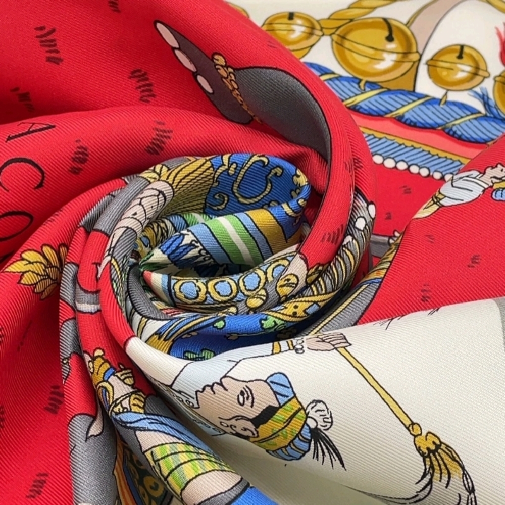 SALE! Authentic Hermes Carre 90 Caparacon Vtg Red/Multicolor Silk Scarf W Box - Picture 10 of 11